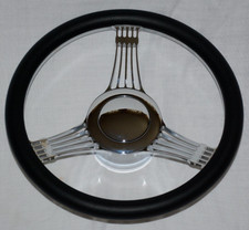 14 Chrome Billet Aluminum Black Leather Half Wrap Banjo Steering Wheel For Gm