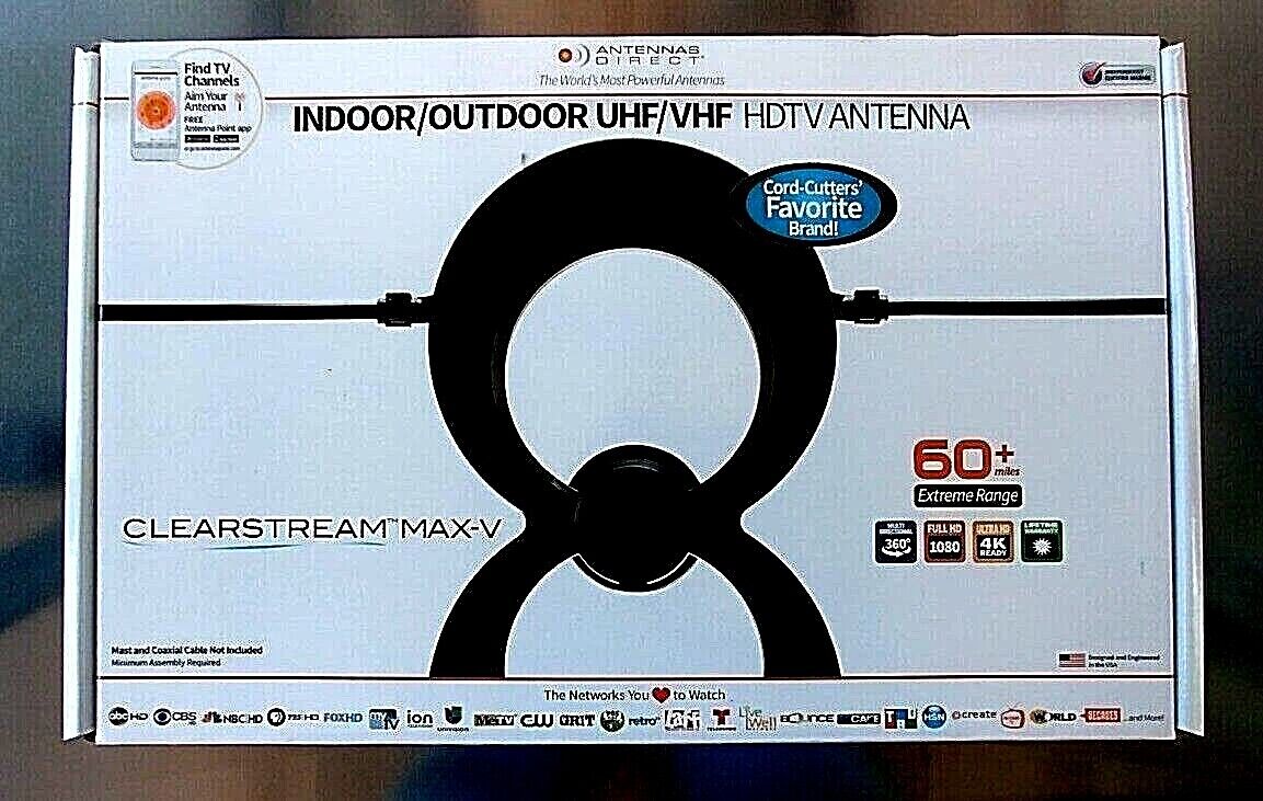 Used ANTENNAS DIRECT CLEARSTREAM MAX-V AMPLIFIED INDOOR/OUTDOOR HDTV ANTENNA C2MVB.