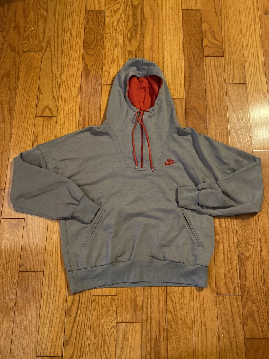 Vintage Nike Hoodie Gray Red 1 4 Zip Blue Tag 80s Size L Mens