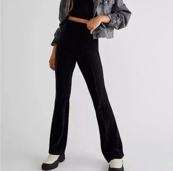 Black Velvet Ribbed Velvet Flared Pants MINT VELVET Ribbed High