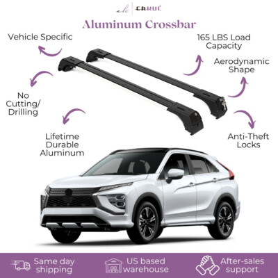 Erkul Roof Rack Cross bars Fits Mitsubishi Eclipse Cross 2018-24 Aluminum Black