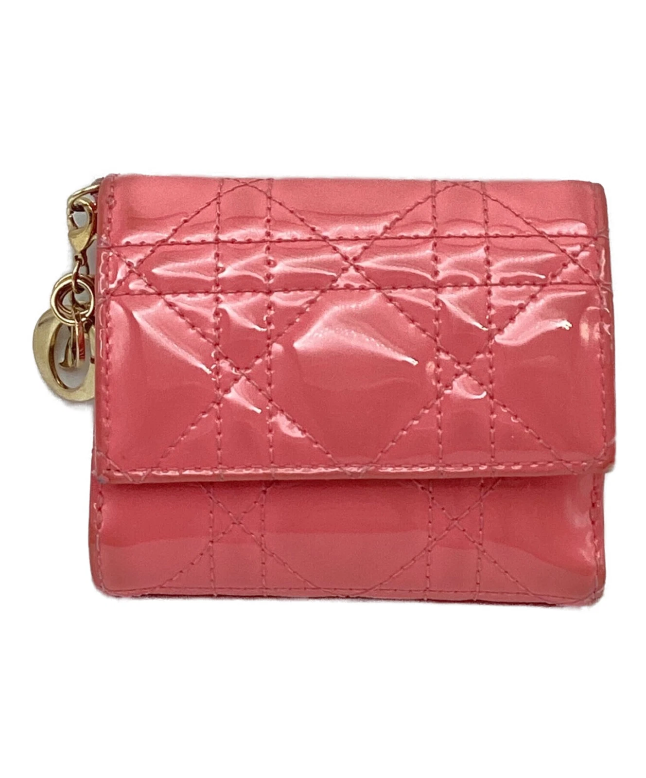 Christian Dior Portefeuille Tri Fold Compact Sac à Main Canage Brevet Charm Rose Authentique