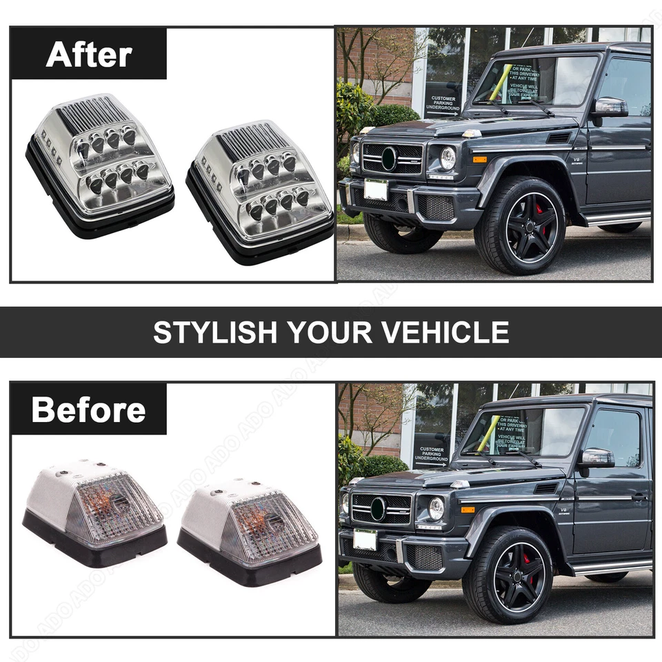 For 90-2018 Mercedes W463 G55 G550 G500 G63 Smoked LED Turn Signal Parking Light Foto 3 de 4