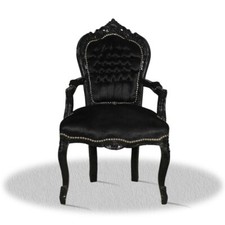 Barockstuhl Stuhl Schwarz Gothic Stoff Armlehne Esszimmer Wohnzimmer Retro Antik