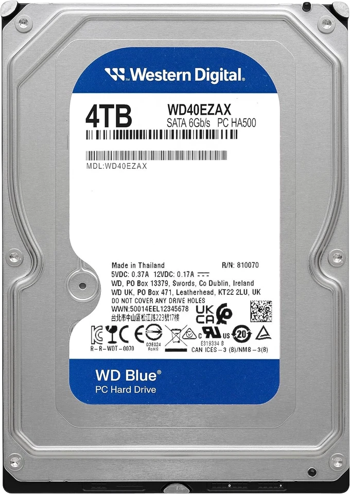 Western Digital WD Blue 4TB Hard Disk Interno 3.5" 5400 RPM SATA 256 MB WD40EZAX