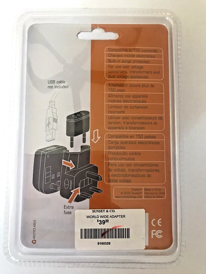 NIP Travelon Worldwide Adapter & USB Charger Compatible 150 Countries Orig 39.99 - Image 2 of 4
