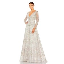 Mac Duggal 20402 Long Sleeve Dress A Line Embellished Pastel Floral Size 10 NWT