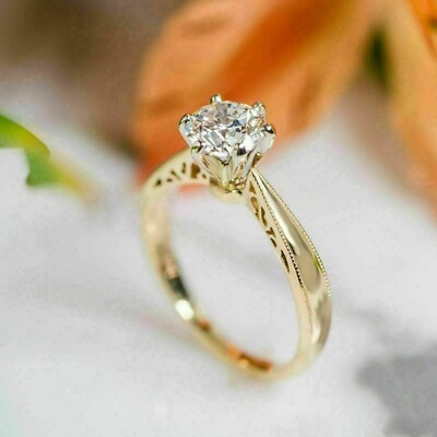 2Ct Round Cut Simulate Diamond Solitaire Engagement Ring 14k Yellow Gold Finish