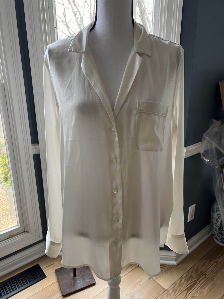 Equipment Femme Keira Silk Top Nature White w Black Piping Large