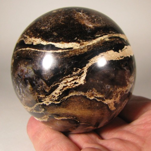 2.8" BLACK OPAL Gemstone Sphere Ball w/ Stand - Madagascar - 73mm - Picture 10 of 13