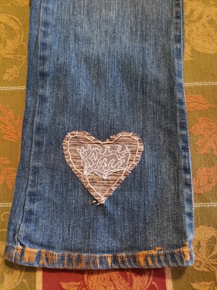 Upcycled Vintage Turtle Jeans size 8 Waist 37 Inseam 28 Hips 40 Boho Hippie - Image 4 of 4