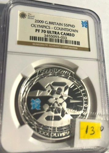 2009 Great Britain 5 Pound Olympics Countdown PF 70 NGC Ultra Cameo
