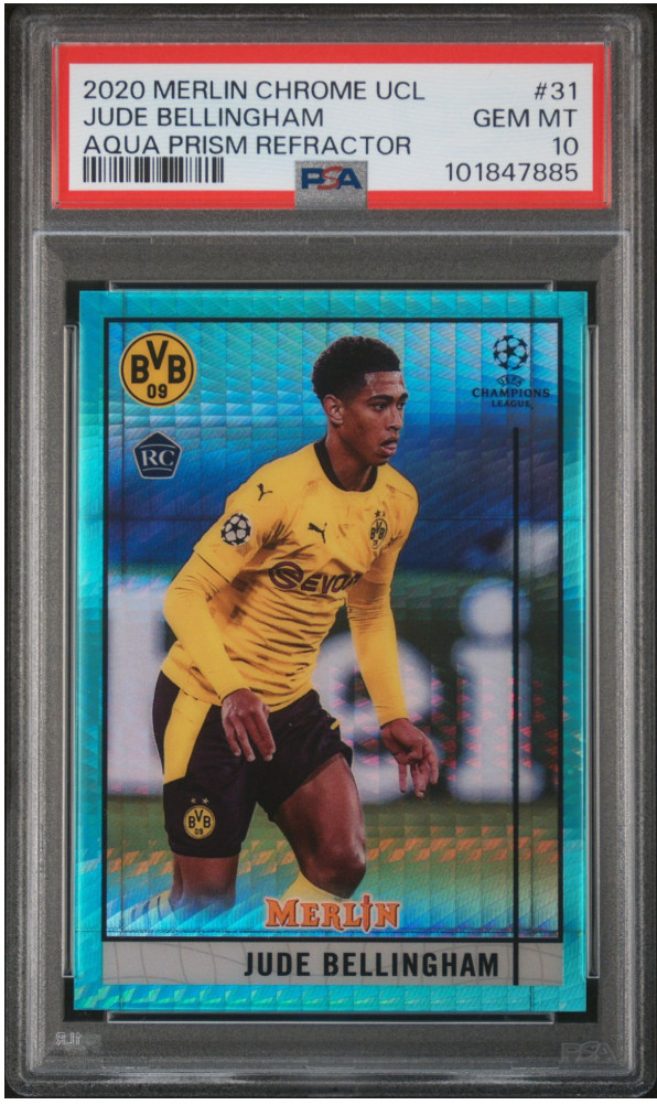 2020-21 Topps Merlin Chrome UCL Jude Bellingham Aqua Prism Rookie PSA 10 NM RC