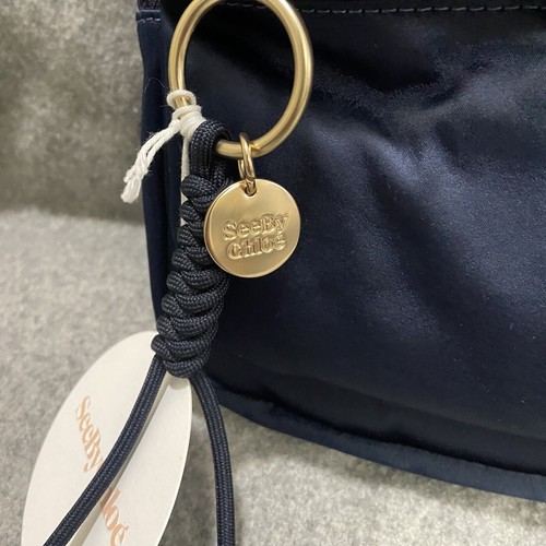 NWT See by Chloe Satin Cactus Patch Medium Backpack Dark Navy - Picture 5 of 13