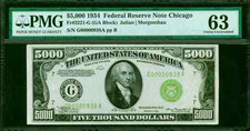 FR. 2221-G 1934 $5,000 FRN FEDERAL RESERVE NOTE PMG CHOICE UNCIRCULATED-63