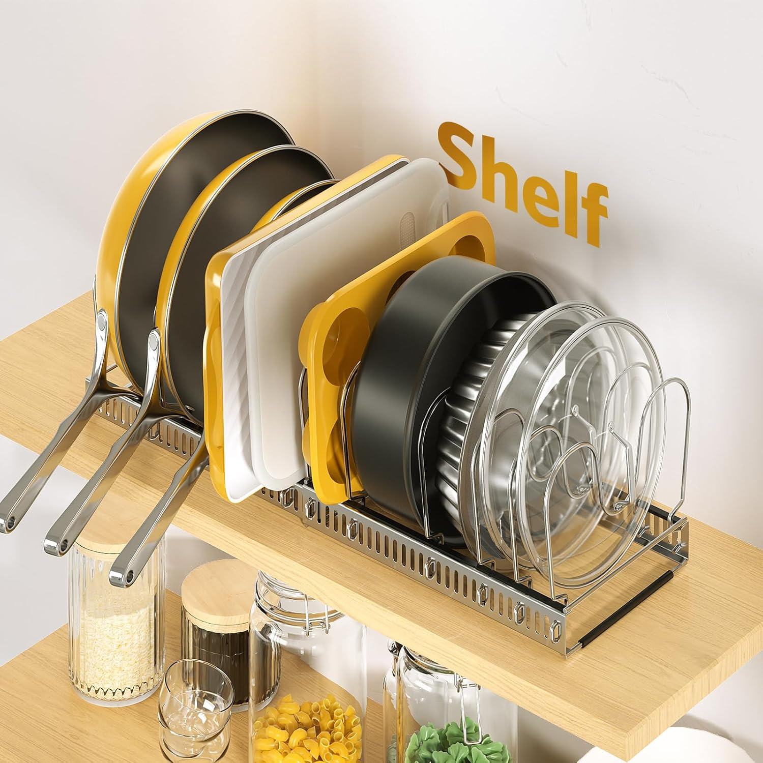 Pots and Pans Organizer under Cabinet with Pan Holder: Expandable 11.8"-22.8" Ki