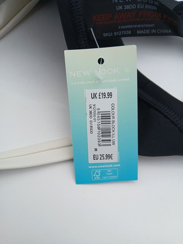 New Look Colour Block Bikini Top Underwired Size 38DD Black White - Picture 4 of 5