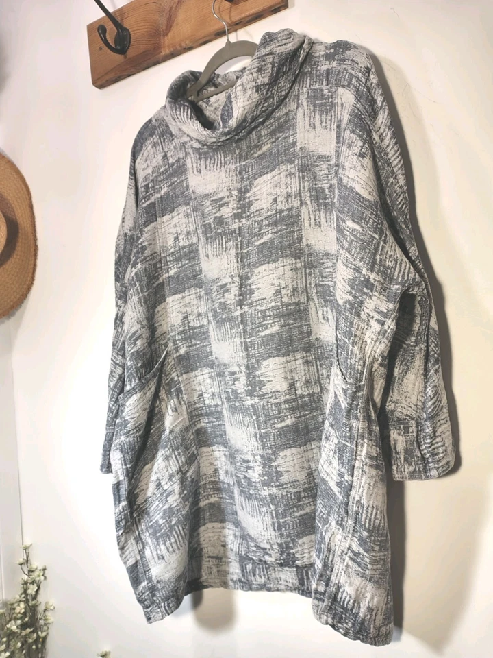 Sahara Woven Linen Greys & White Cowl Neck Top M/ L 52" Ch - Image 3 of 4