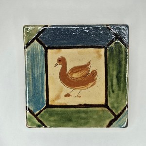 Vtg Ceramic Tile American Art Pottery Duck Bird Goose Arts & Crafts MCM Handmade