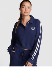 PINK Victoria's Secret Navy Cropped Reverse Fleece Sweatshirt NWT Large L