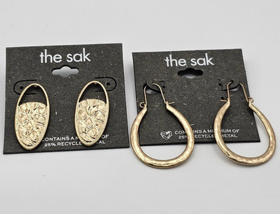 The Sak Gold Earring Set   2 Pairs Boho Textured Oval & Hammered Teardrop Dangle