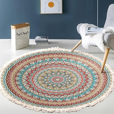 Vintage Boho Baumwolle Teppiche Mandala Muster Waschbar Handgewebte Böhmische