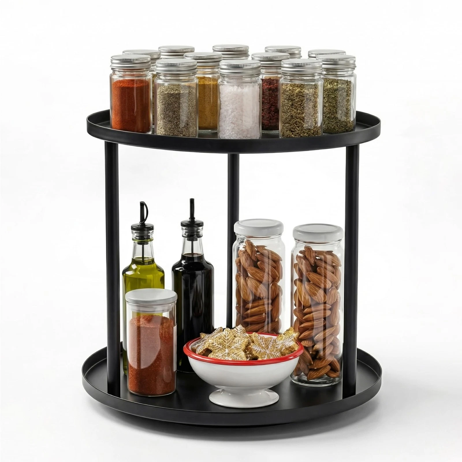 9" Lazy Susan Organizer,2 Tier Rotating Spice Rack Organization,Metal Lazy Su...