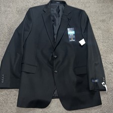 NWT Stafford Men's CoolMax Classic Fit Black Sport Coat Size 46L Wool Blend 210