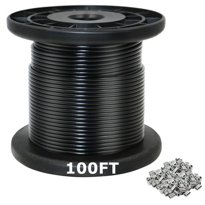 Wire Rope 304 Stainless Steel Cable Vinyl Black Coated 100FT