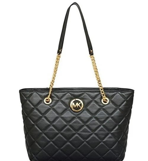 🌞MICHAEL KORS FULTON 绗缝大号 LAMBSKIN 皮革金色标志链托特包🌺全新带标签 — 第 2/4 张图片