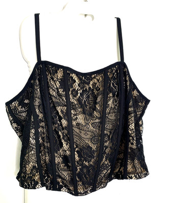 Woman Torrid 2 Black Lace Corset Crop Cami Tank Top Lined Boned Goth Fairy Indi