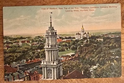 Postcard Aerial View From Travelers Ins Co Building Hartford Conn CT Posted 1908
