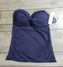 Anne Cole Women's Solid Twist Front Shirred Bandeau Tankini Swim Top Sz M