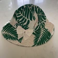 Janie  Jack New Toddlers 6-8 Tropical Green Pink White Bow Bucket Hat NWT