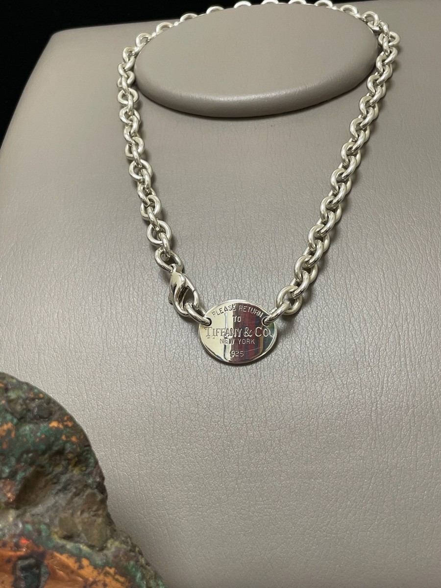 RTT Tiffany Co 925 Sterling Silver Oval Tag Choker Necklace