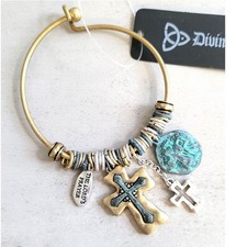 Mixed Metal The Lords Prayer Cross Charm Bracelet