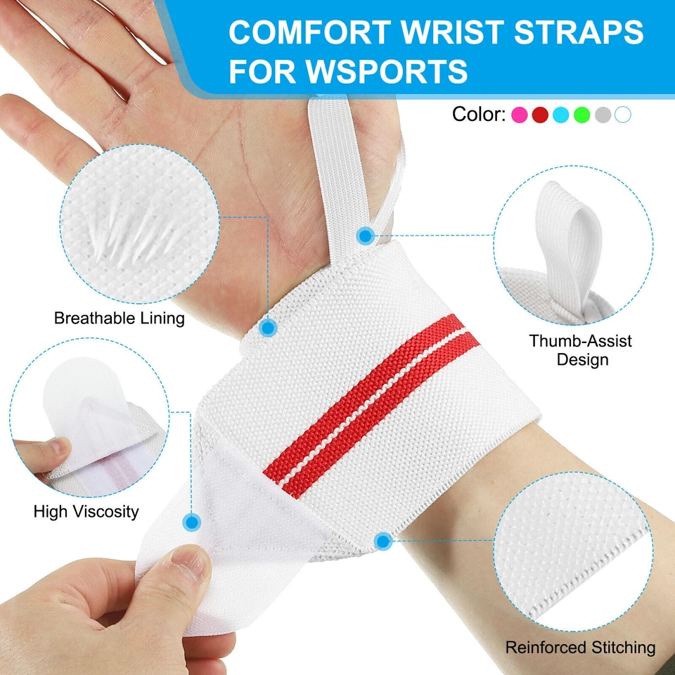 1 Set Wrist Wraps Strap, Wrist Compression 20"x3" for Fitness, White, Red - Image 3 of 4