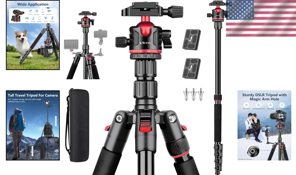 Heavy Duty 78" Travel Tripod for DSLR and Spotting Scope - Lightweight Design - Image 2 of 4