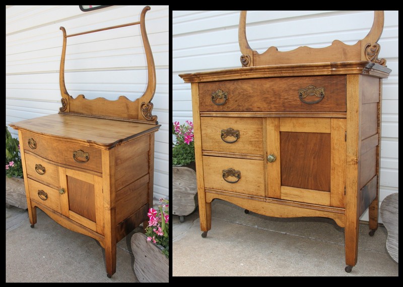 Antique Serpentine Maple Washstand Commode Brass Pulls Edward Tenge Yankton SD