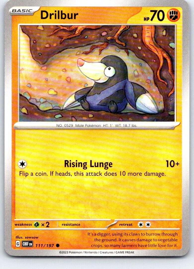 Drilbur 111/197 Common Obsidian Flames Pokemon Near Mint