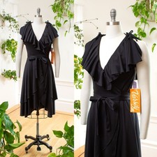 Vintage 1970s DEADSTOCK Wrap Dress 70s Black Jersey Disco Studio 54 Day Dress