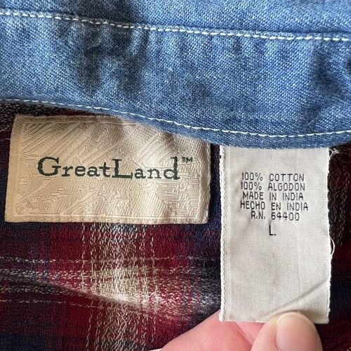 VTG GreatLand 90s Flannel Plaid Shirt Size L Denim Collar 100% Cotton Preppy NOS, Size L, $29.99 - Photo 6
