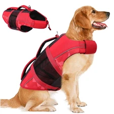 Dog Safety Vest with Reflective Stripes, Adjustable High Flotation Dog Life J...