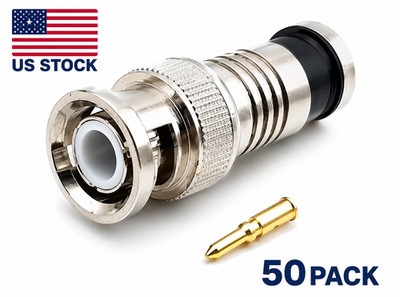 RG59 BNC Male Compression Connector 50 Pack for CCTV Security Camera Coax