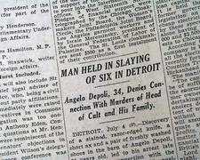BENNY EVANGELISTA Detroit Occult Black Magic Sinister Murders 1929 NYC Newspaper