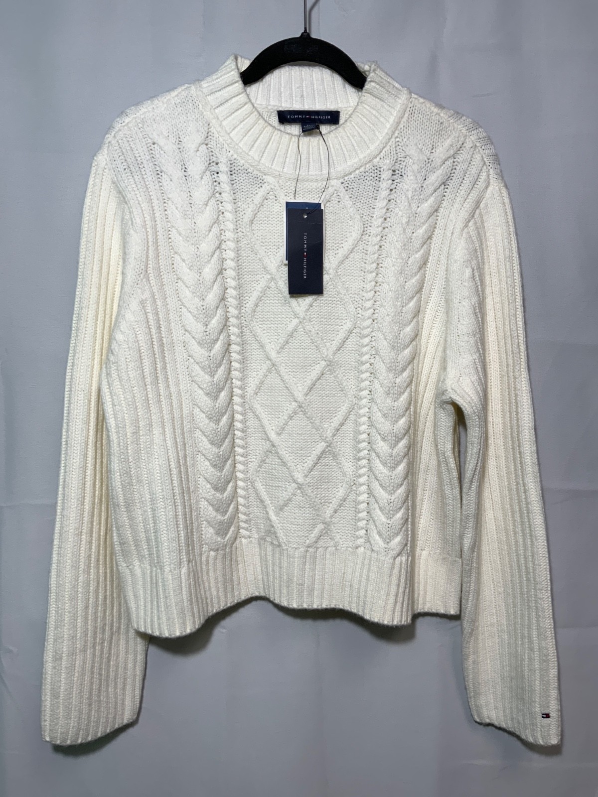 Tommy Hilfiger Women’s Cable Knit Mock -neck Ivory Sweater size: XL