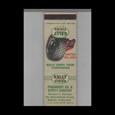 Matchbook Cover Kelly Tires Paramount Oil & Supply Kingston, PA