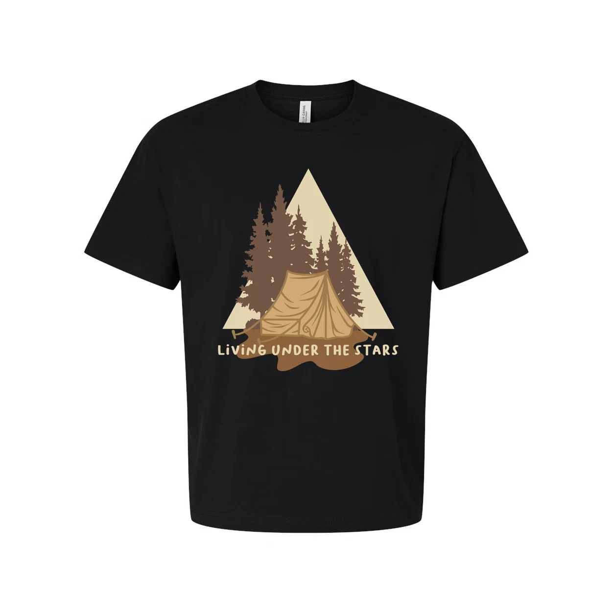 Living Under The Stars Camping Scene T-Shirt With Tent And Pine Trees For Outdoo