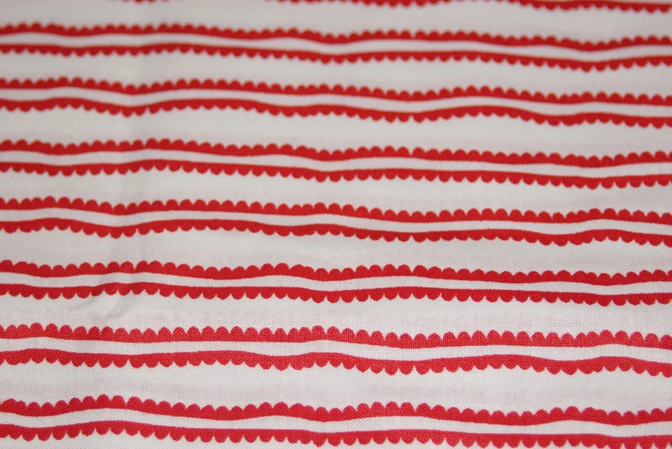 MODA FABRICS * Premium Cotton * Red & White Squiggly Striped Print * 1 yd x 46" - Image 2 of 3