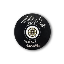 Morgan Geekie Autographed Boston Bruins Hockey Puck Inscribed Geek Squad